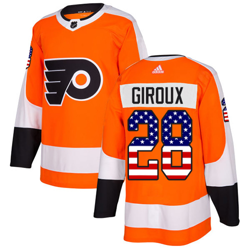 Adidas Flyers #28 Claude Giroux Orange Home Authentic USA Flag Stitched NHL Jersey